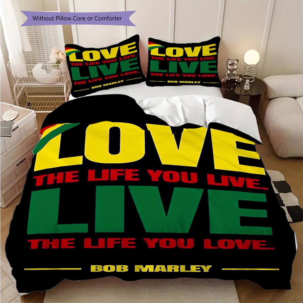 Vibrant Rasta Guitar Art Three-piece set (1 * duvet cover + 2 * pillowcase, without core) 2D Flat Christmas birthday gift Duvet cover and pillowcase
