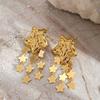 Knockout Pattern Pentagram Star Tassel Earrings Female Personality Fashion 18K Gold Stainless Steel Earrings