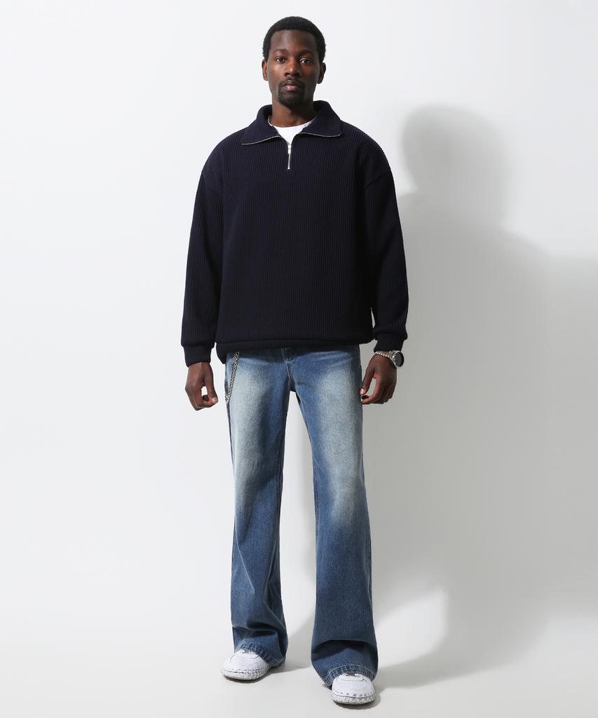 Seuteulaikeu Volume Rib Half Zipper Pullover (Navy)