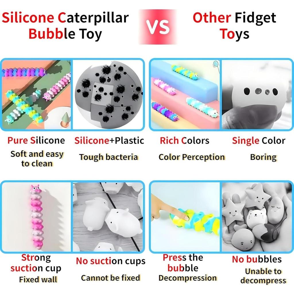 1Pc 3D Caterpillar Fidget Toy with 10 Seconds Light-Up, Silicone Suction Slug Fidget Sensory Toys, Anti-Anxiety Finger Strength Trainer