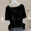 Cotton Hooded Short-Sleeve Women's T-Shirt - Spring/Summer 2025, Loose Fit, Slim, All-Match Pullover, Korean Style.
