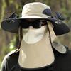Chapéu de ventilador solar com aba de pescoço, proteção facial, aba larga, proteção UV, ventilador de resfriamento, chapéu de pesca, recarregável, dobrável, masculino, pescador, caminhada, chapéu de sol