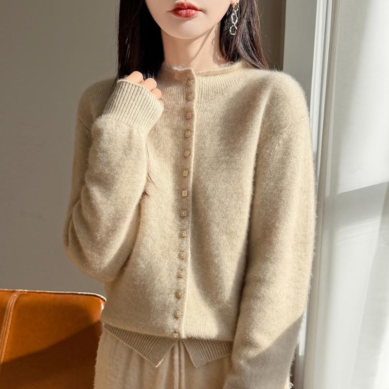 Autumn And Winter New Women'S Wool Sweater Cardigan Stand-Up Collar Jacket Loose Thickened Long-Sleeved Sweater Top Knitted Sweater Versatile