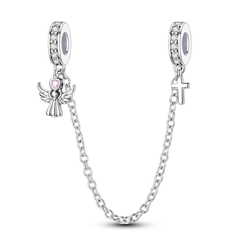 Copper Safety Chain Star Moon Airplane Earth Inlaid Zircon Charms Beads Fit Original Bangle Bracelet Diy Jewelry