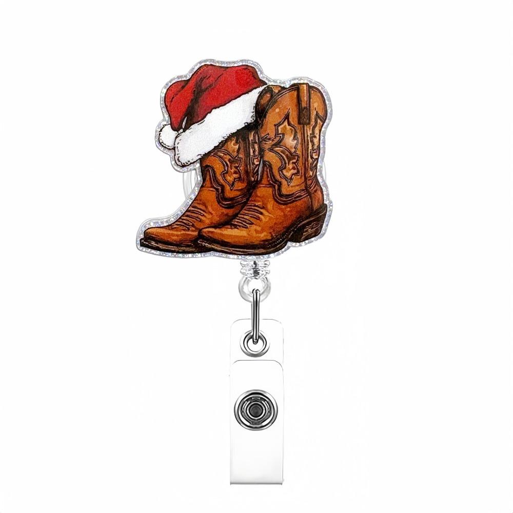Retractable Christmas Badge Reels Christmas Hat Snowman Elk Alligator Badge Clip  Xmas