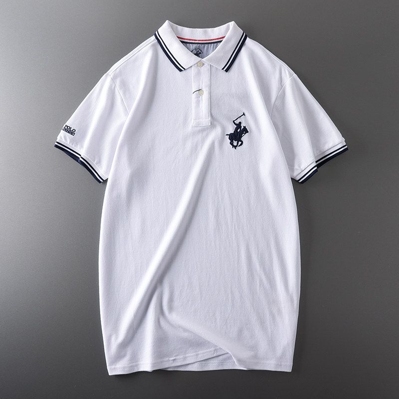 Export Tail Single Cut Label Summer American Pure Cotton Embroidery Short Sleeve T-Shirt Men's Polo Shirt Original Single Menswear T-shirt Tops