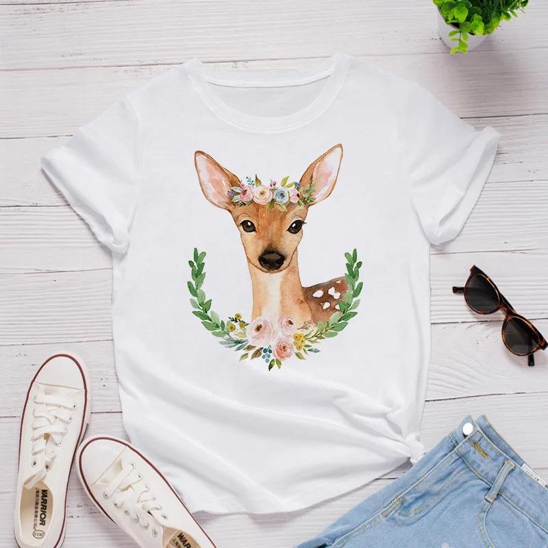 Graphic Cartoon Giraffe Streetwear Fashion Girls T-Shirts Harajuku Clothes Short Sleeve Summer Tees Casual Female O-Neck Tops