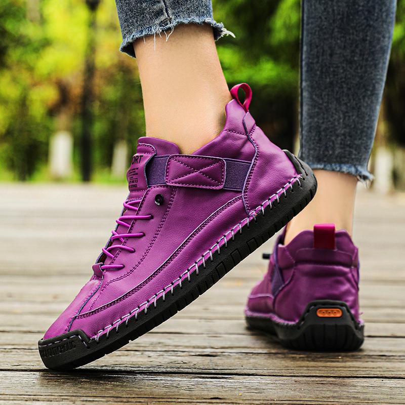 Fashion Women's Handmade Leather Casual Shoes Red Sneakers for Women Shoes Mid Top Women's Boots Anti Slip Spring Leather Men Loafers