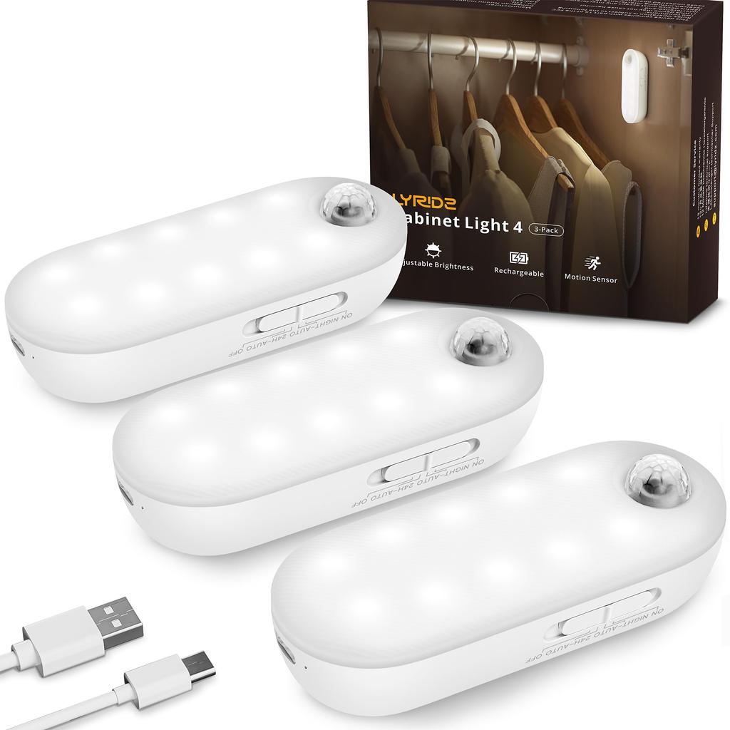 Lyridz Indoor Sensor Light, USB Rechargeable, Kitchen Light, Stepless Dimming, Footlight for Cabinets, Hallways, Stairs, Closets, and Kitchens,