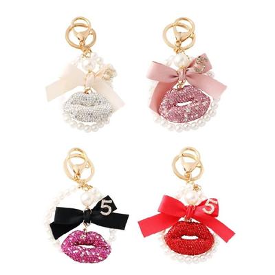 Sparkly Rhinestones Lip Keyring Bowknot Design Fashionable Decoration Accessory Compact Gift For Girls Friend