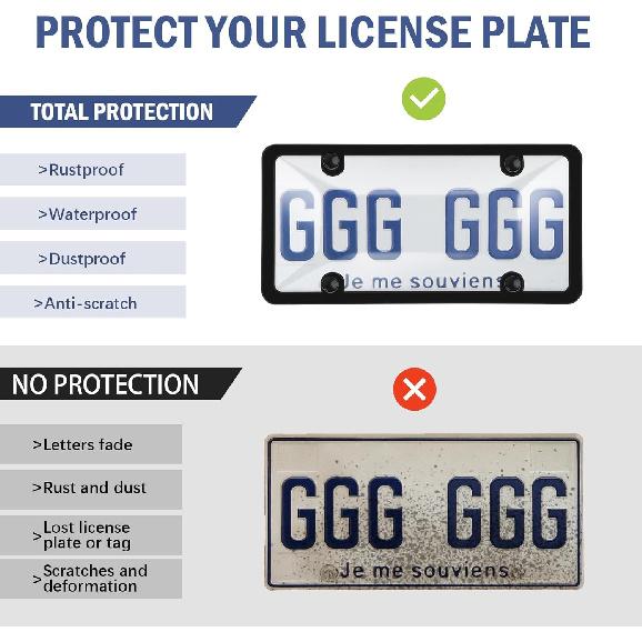 License Plate Covers, 2 Pack License Plate Protector And Frames Combo, Plastic Car Front/Rear License Plate Covers Ith Screws Caps, Universal Car