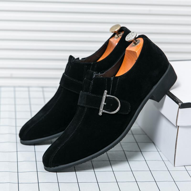 Fashion Brand Men's Pointed Suede Loafers Fashionable Korean Style Slip-on  Buckle Leather Shoes Commuting Business Casual Leather Shoes