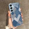 blue check pattern PhoneCase for Samsung Galaxy S26 S25 S24 S23 S22 FE Ultra Plus Built-in glass feel bare machine Men women