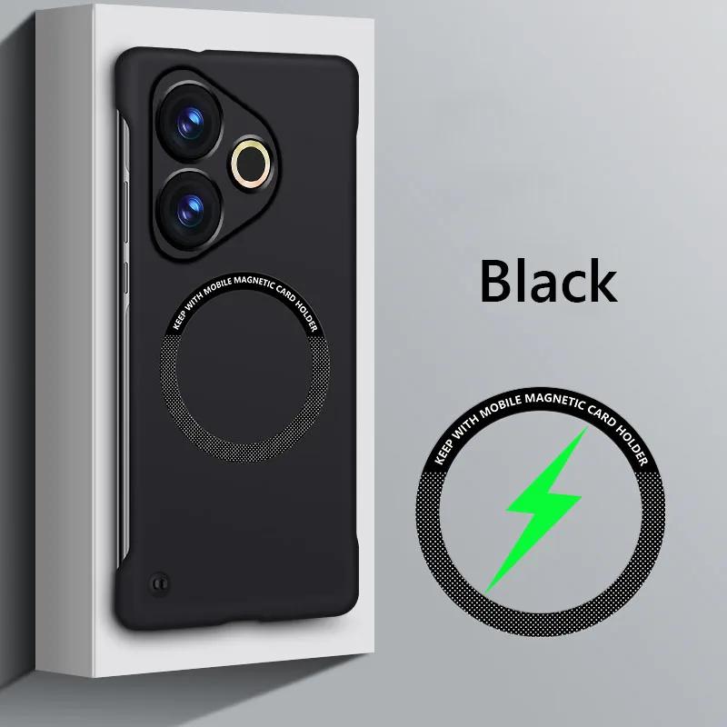 

Магнитный чехол для телефона Magsafe для Realme GT6 GT 6T Realme GT Neo 6 SE, тонкий безрамочный жесткий чехол из ПК, чехол с беспроводной зарядкой Realme GT 6 чёрный