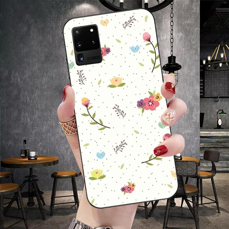 Kryt na telefon s motivem vintage květin pro Samsung Galaxy S6 S7 S8 S9 S10 S21 S22 Plus, ultra měkký, černý