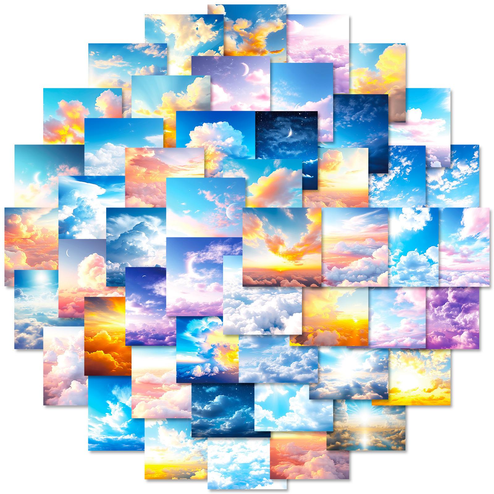 

50 Stickers Fantasy Sky Clouds Landscape Daily Decoration Stickers Guka Waterproof Stickers