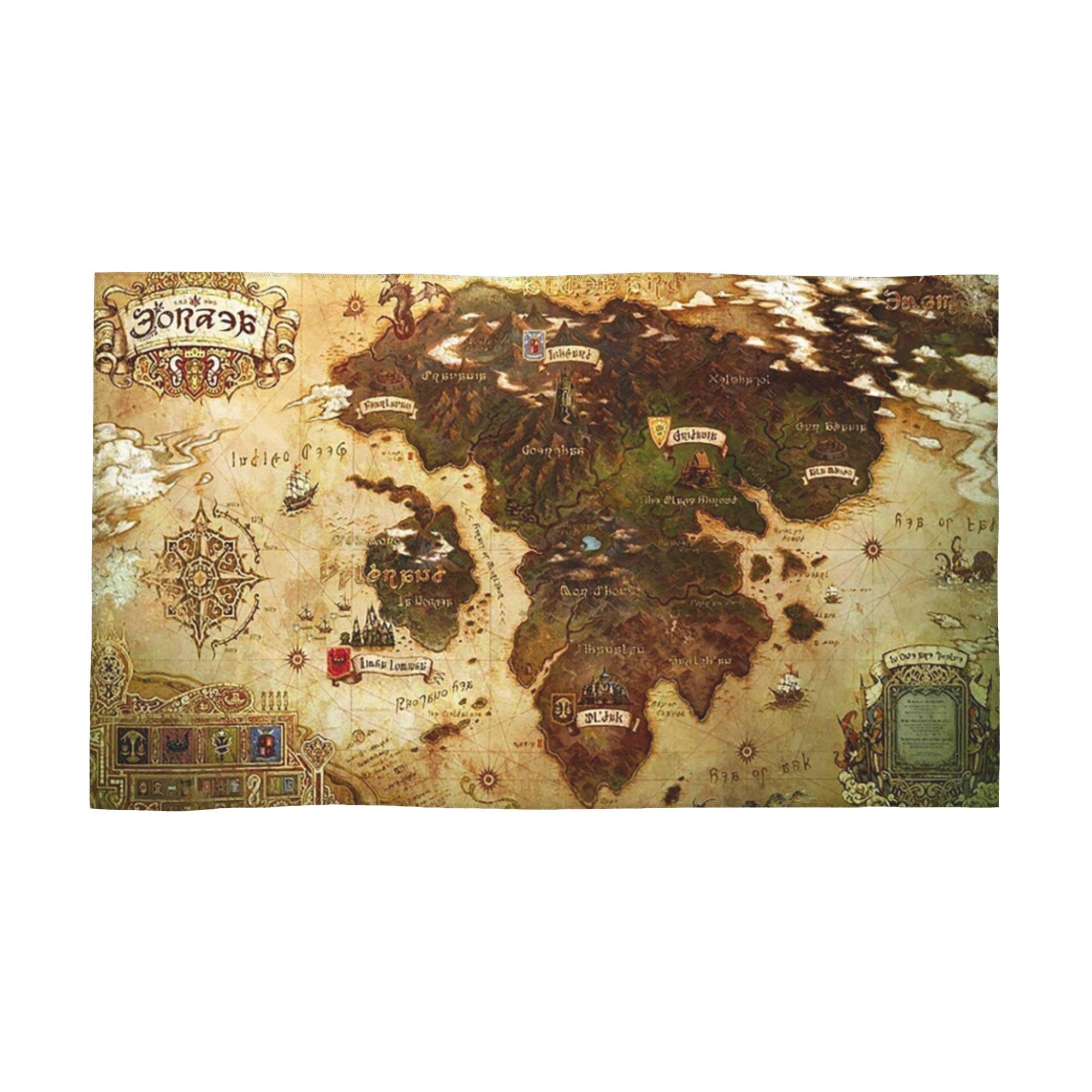 Eorzea Ffxiv Map Soft Face Towel Quick Dry Pool Bath Cotton Towels Breathable W40*H60(CM)
