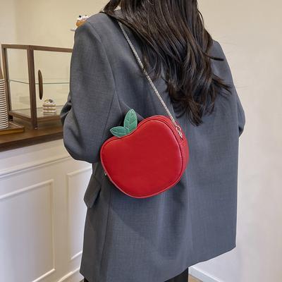 Apfelförmige Umhängetasche Leder Geldbörse Handtasche PU Damen Lässig Apfelförmige Umhängetasche Reißverschluss, Crossbody-Nutzung