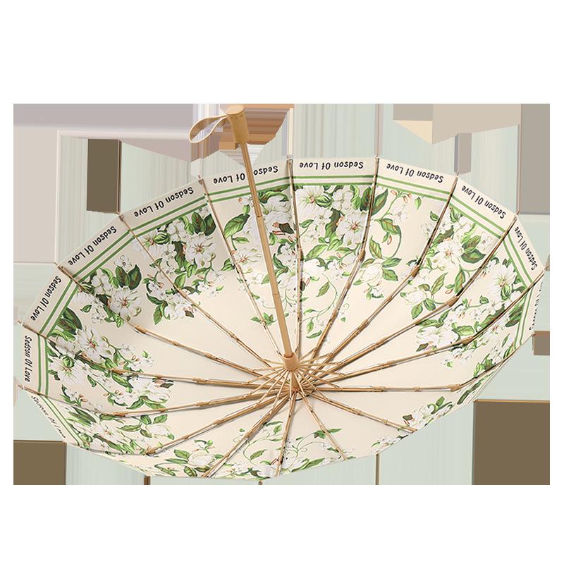 Compact 16-Rib Dual-Use Sunshade & Rain Umbrella, Hand-Open Folding, with Color Vinyl Digital Print and Sunscreen Protection.