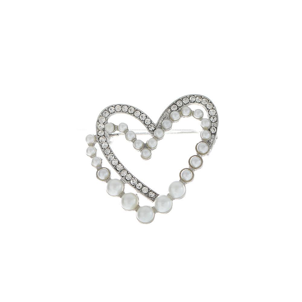 1PC Fake Pearl Couple Elegant and Precise Brooch Heart Brooch Heart-Connected  Jewelry