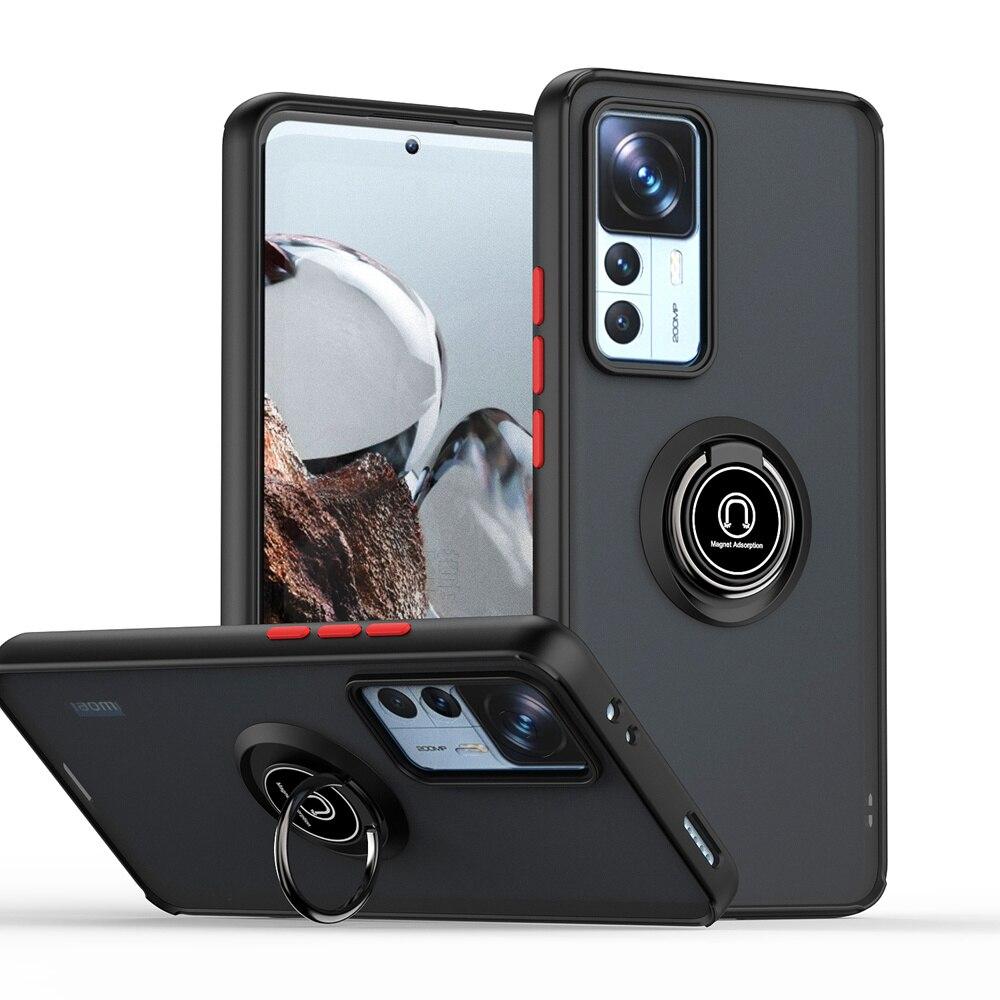 KEYSION Módní matné pouzdro pro Xiaomi 12T Pro 5G 11T Pro Transparentní nárazuvzdorný prstencový stojánek Zadní kryt telefonu pro Redmi K50 Ultra