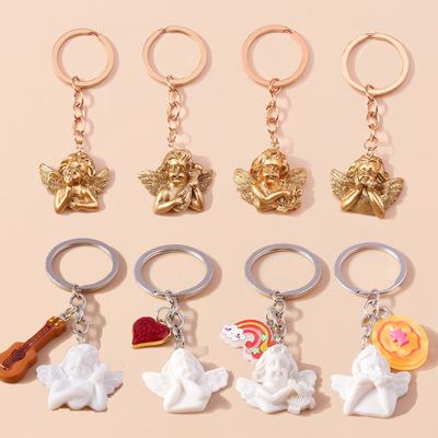 Cute Resin Angel Keychain Mini Musical Instrument Key Ring Pendants for Car Keyholder Handbag Decor Jewelry Gifts for Girls