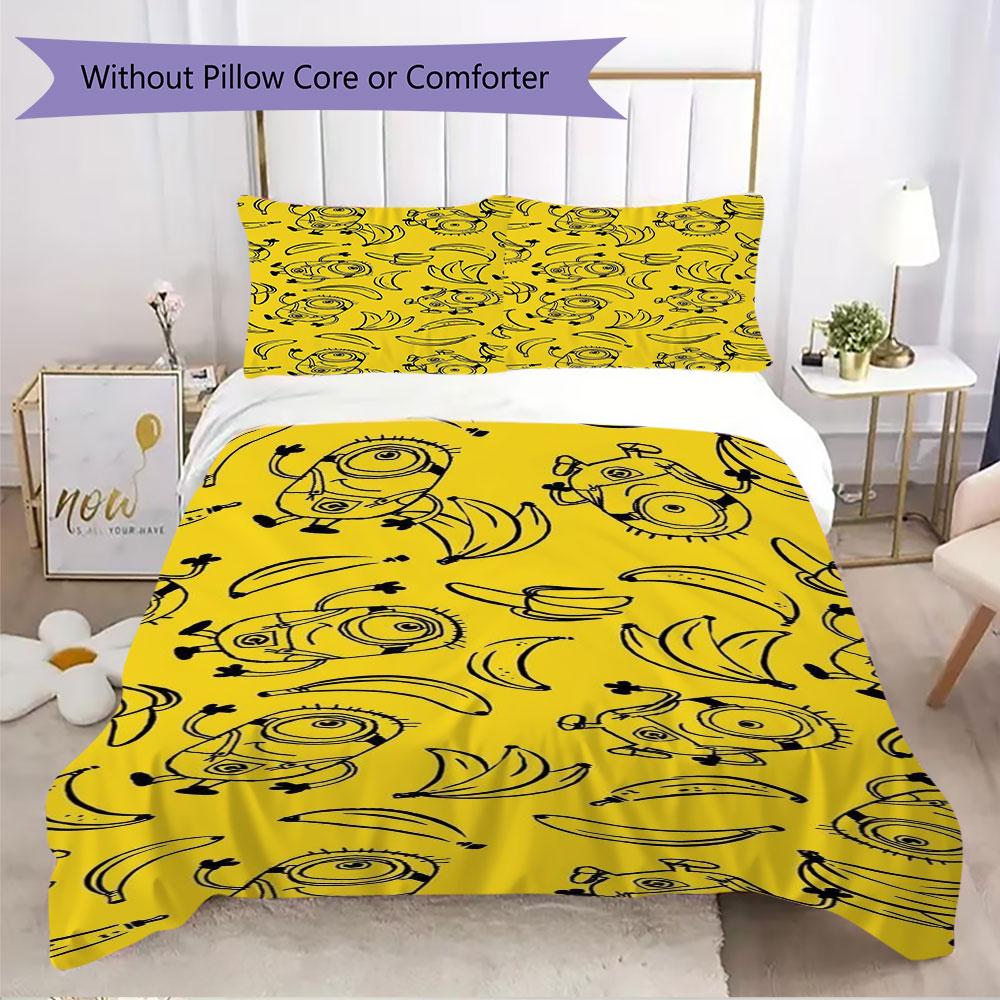 Classic Minions Printed Bedding Set 3PCS Cartoon Character Duvet Cover Pillowcase For Children Teens Room Home Decor