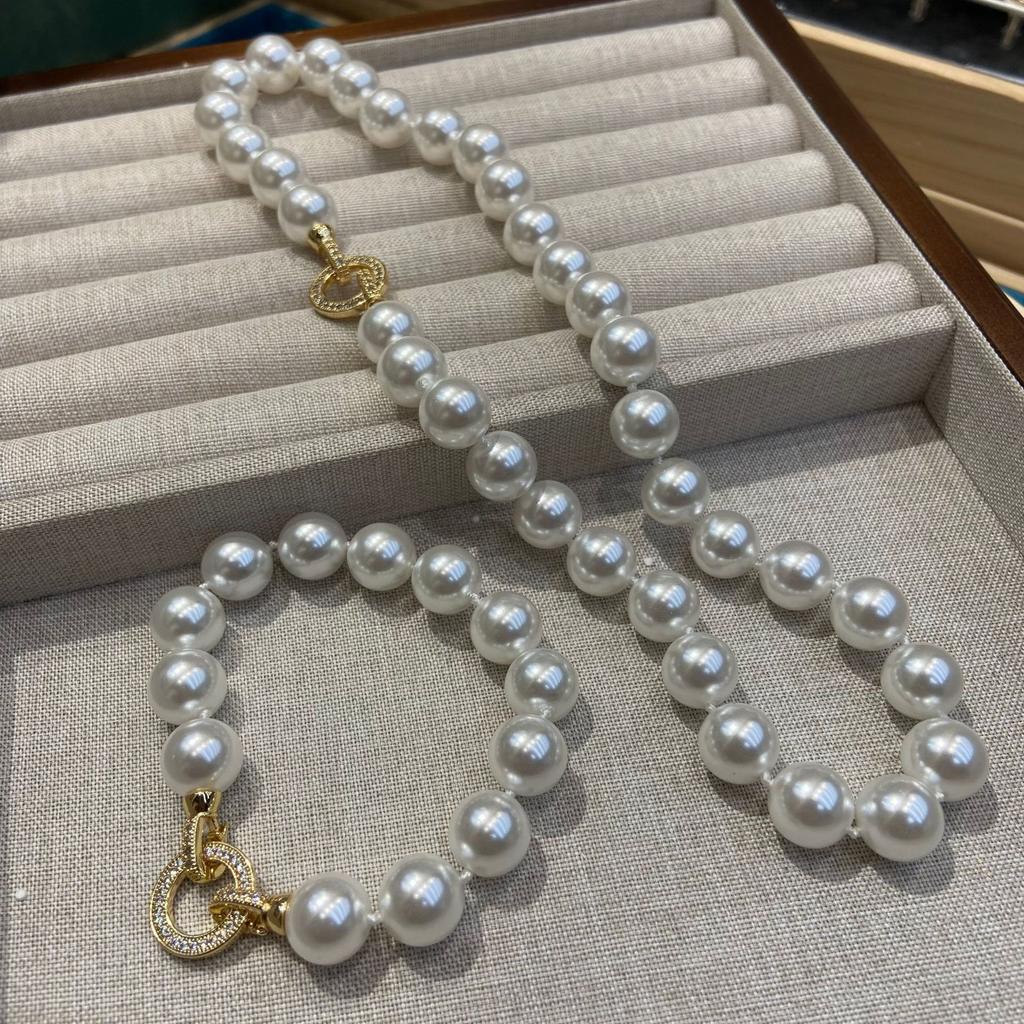 12Mm Necklace Women'S Autumn And Winter High-End Sense New Chinese Sweater Chain Light Luxury Niche Beaded Collarbone Neck Chain