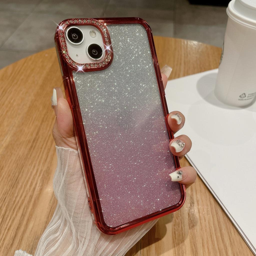 Suitable for IPhone15, Gradient Glitter Phone Case 14pro, Lens Glitter, Apple 13 Electroplated Anti-drop Protective Case