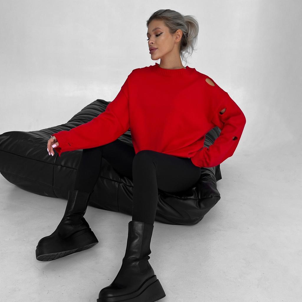 Ins Street Hole Wasteland Wind Loose Sweater Women's Autumn Round Neck Trendy Temperament