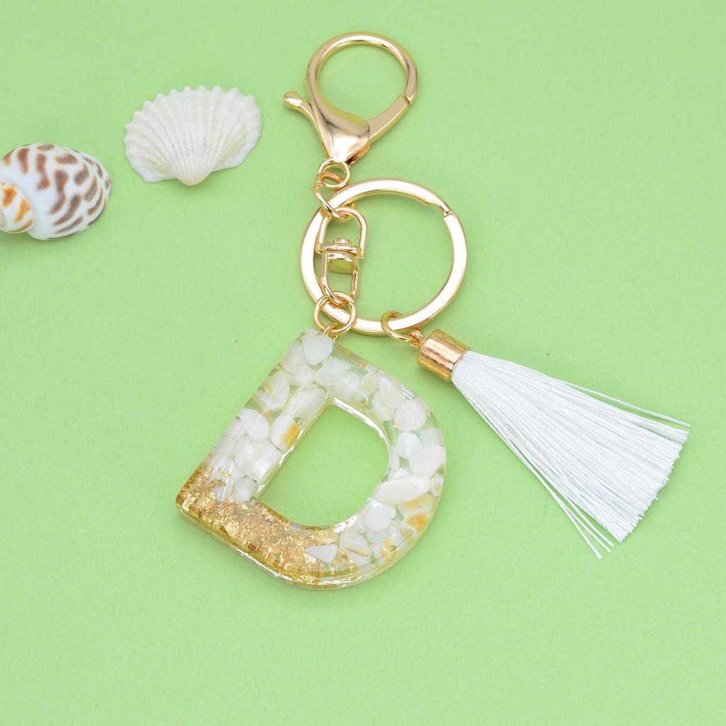 Trendy White Tassel Letter Keychain with Crystal Pendant