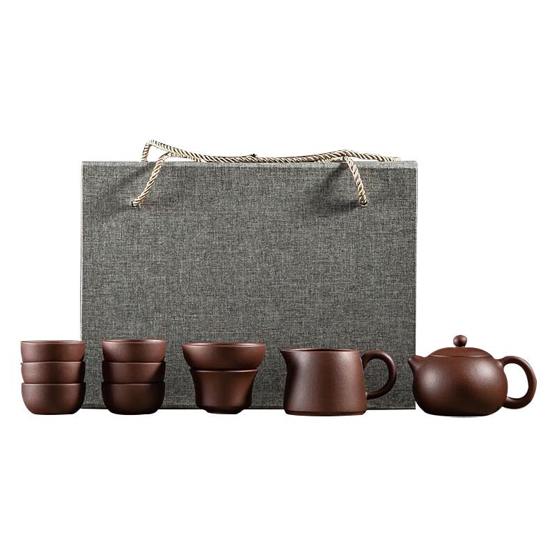 

Yin Zhanmin Yixing Zisha Xishi Teapot Set - Gold Inlaid Jade