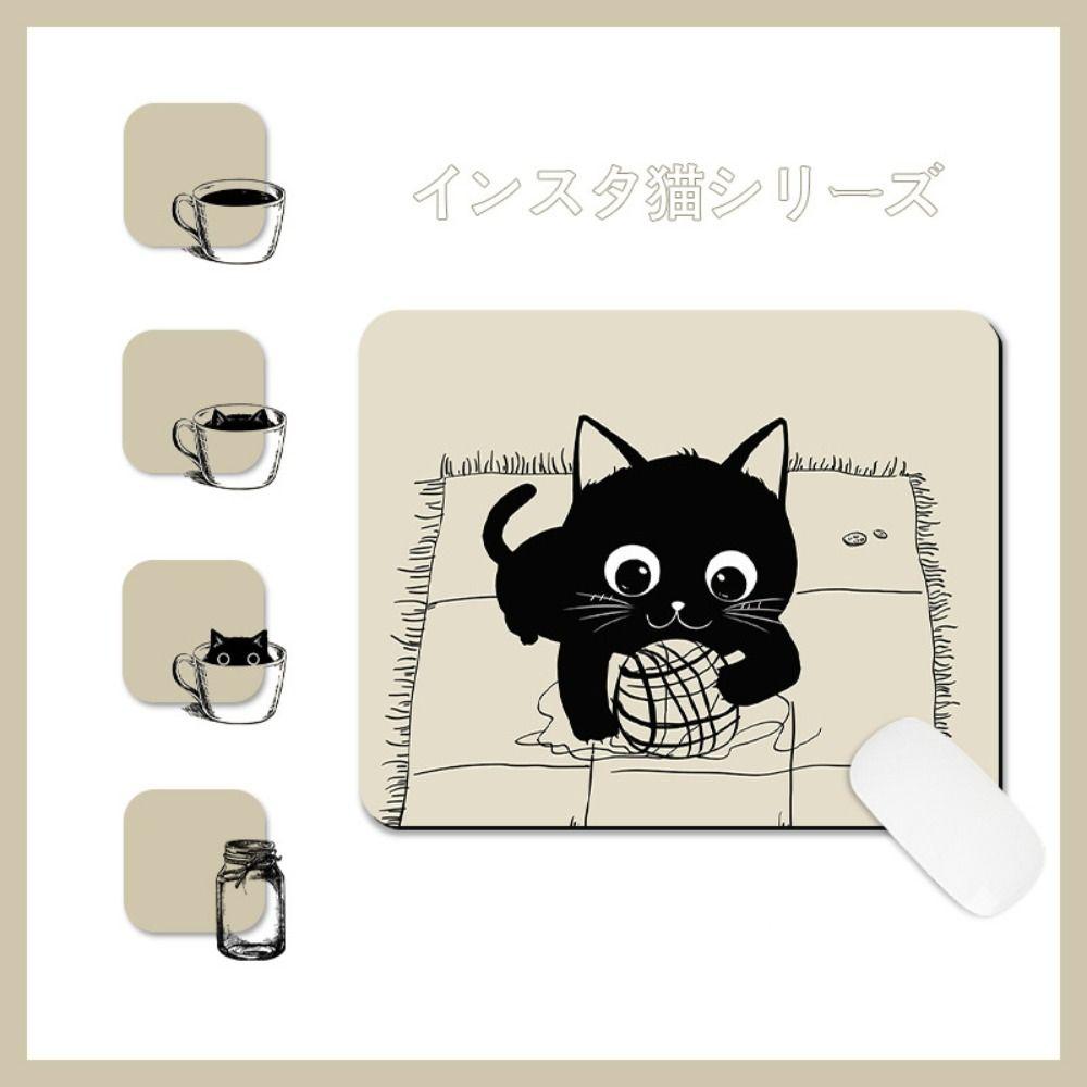 Computer Desk Mats Desk Mat Cat Mouse Pads Waterproof Thickened Cat Mouse Mat Anti-Slip Literary Black Cat Mouse Pad Office Desk