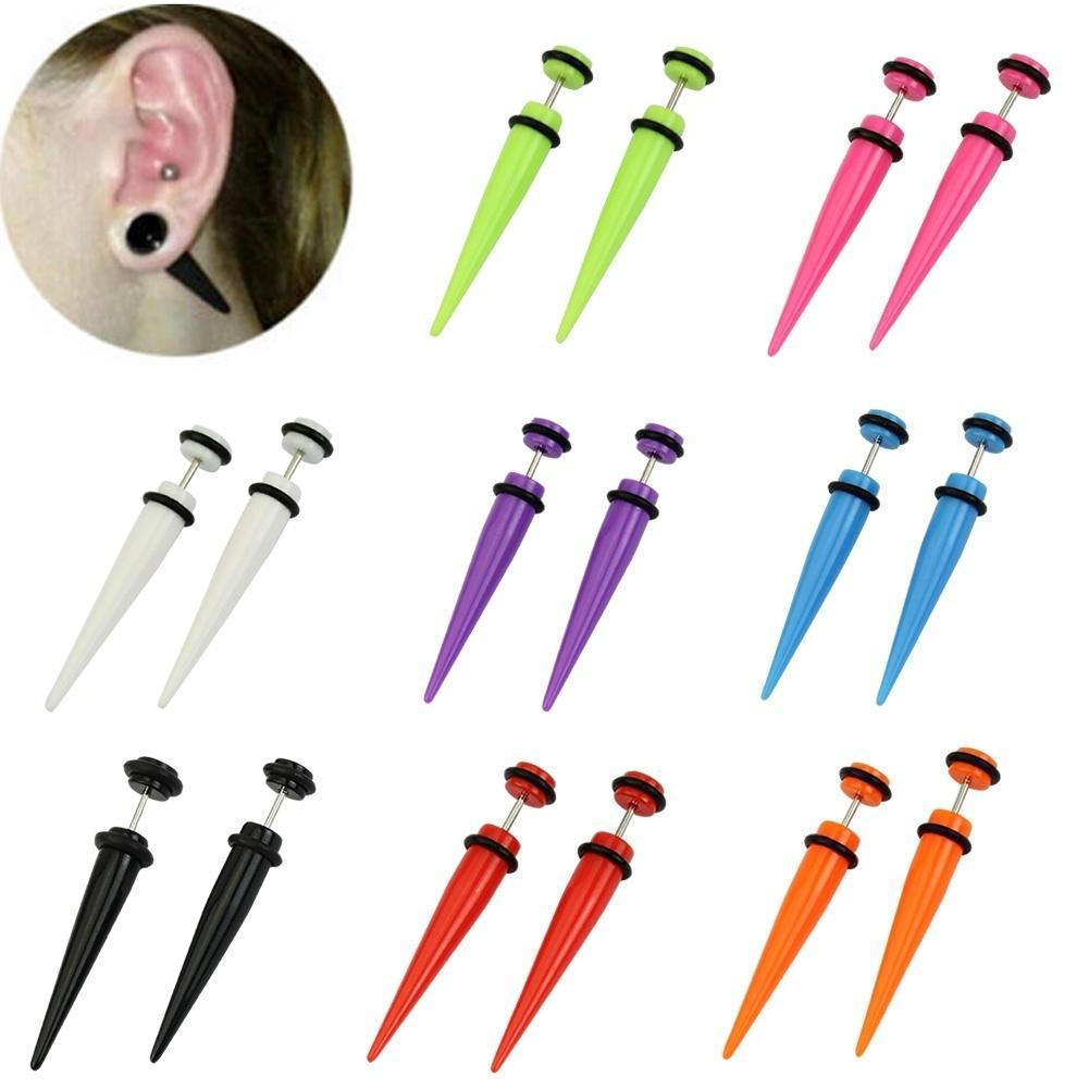 Long Cone Acrylic Perforation Stud Earring Fake Ear Expender Plugs Piercing