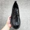 2025 spring new men's casual business platform heightening big head leather shoes men's black lace-up leather derby shoes