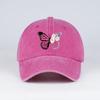 Butterfly And Daisy Print Washed Baseball Cap – Adjustable Unisex Retro Floral Sun Hat, Perfect For Camping And Vacations
