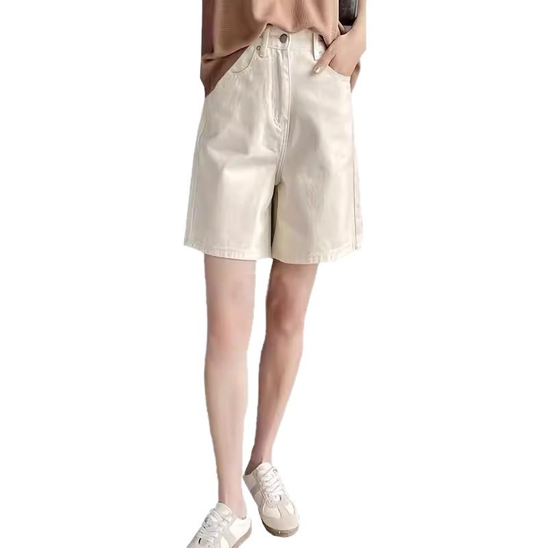 Women's Plus Size Apricot Denim Summer Shorts - Slimming Wide-Leg Capris for Pear-Shaped Bodies