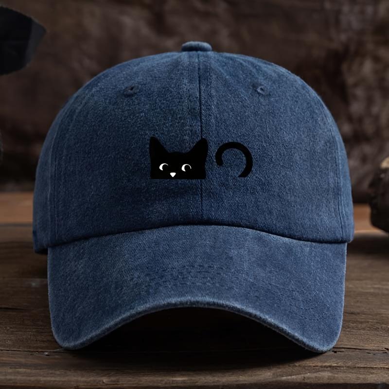 Unisex black cat print baseball cap, fashionable duckbill cap, daily casual outdoor sports