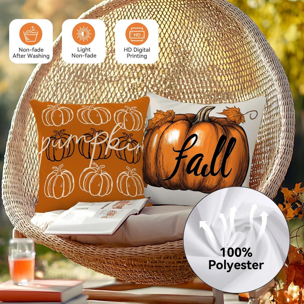 Hallo Herfst Pompoen Kussens Kussensloop Polyester Kussenhoes Sierkussen Bank Decoratie Kussenhoes Huisdecoratie 45x45cm