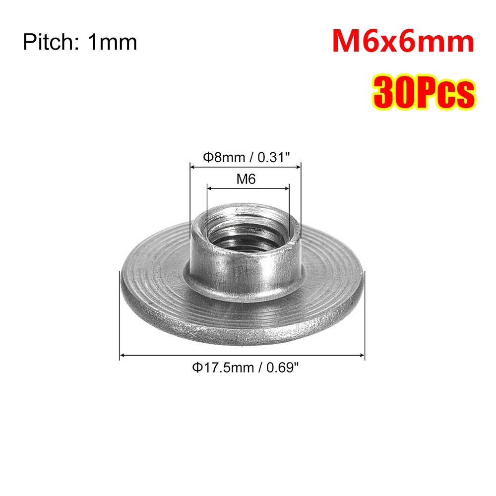 30Pcs Round Base Tee Nut M6 M8 Mounting Hardware Fastener  for Furniture Sheet Metal Woodworking