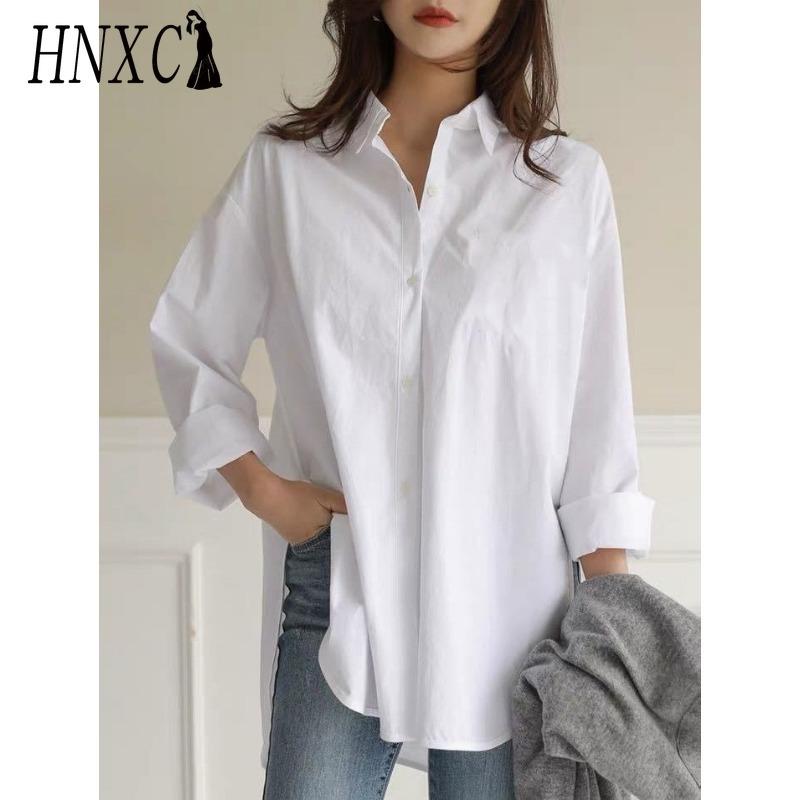 HNXC Damemote Uformelt ensfarget trykk Langermet POLO-hals bluser og skjorter