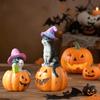 Halloween Cat on Pumpkin Figurine Cute Pumpkin Cat Statue Indoor Resin Sculpture for Shelf Tabletop Bedroom Entryway Decor