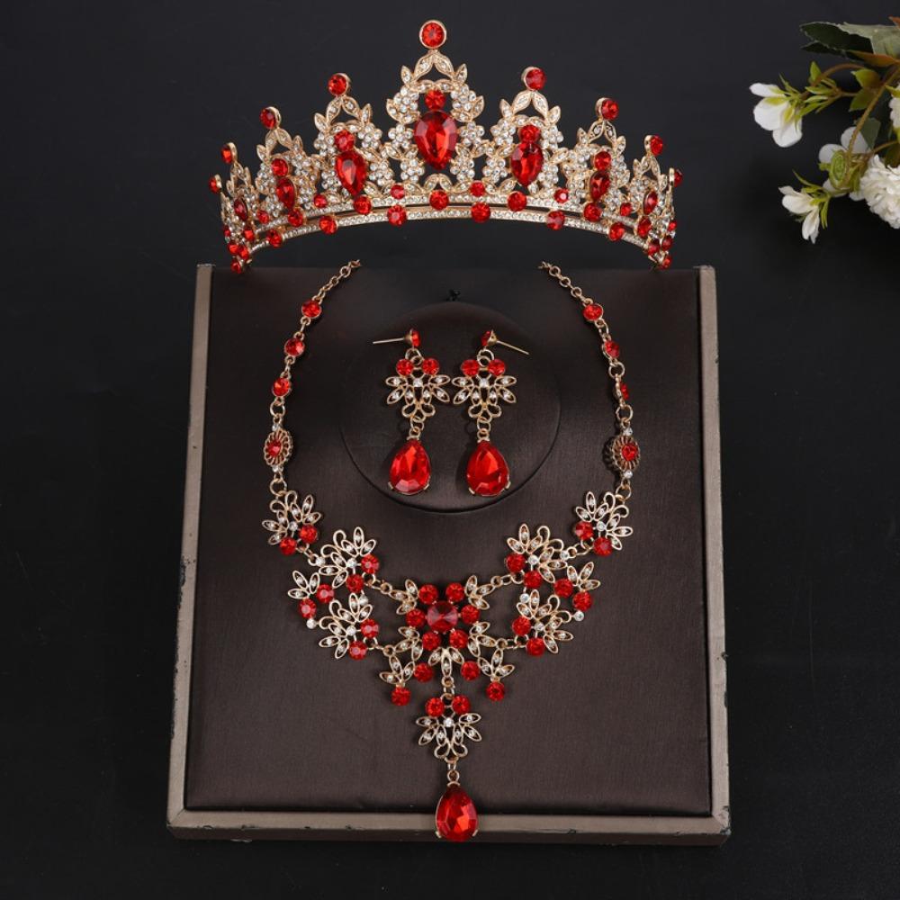 Shiny Bridal Jewelry Sets Baroque Style Crystal Headdress Tiara Earrings Necklace  Pageant