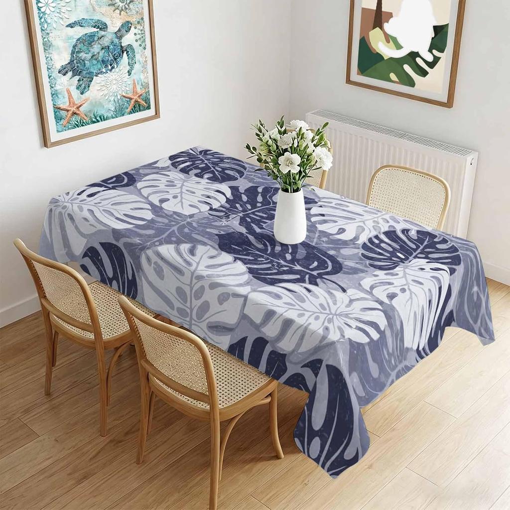 Green Monstera Summer Tablecloth Waterproof Rectangle Abstract Country Botanical Printed Tables Cover for Kitchen Wedding Party