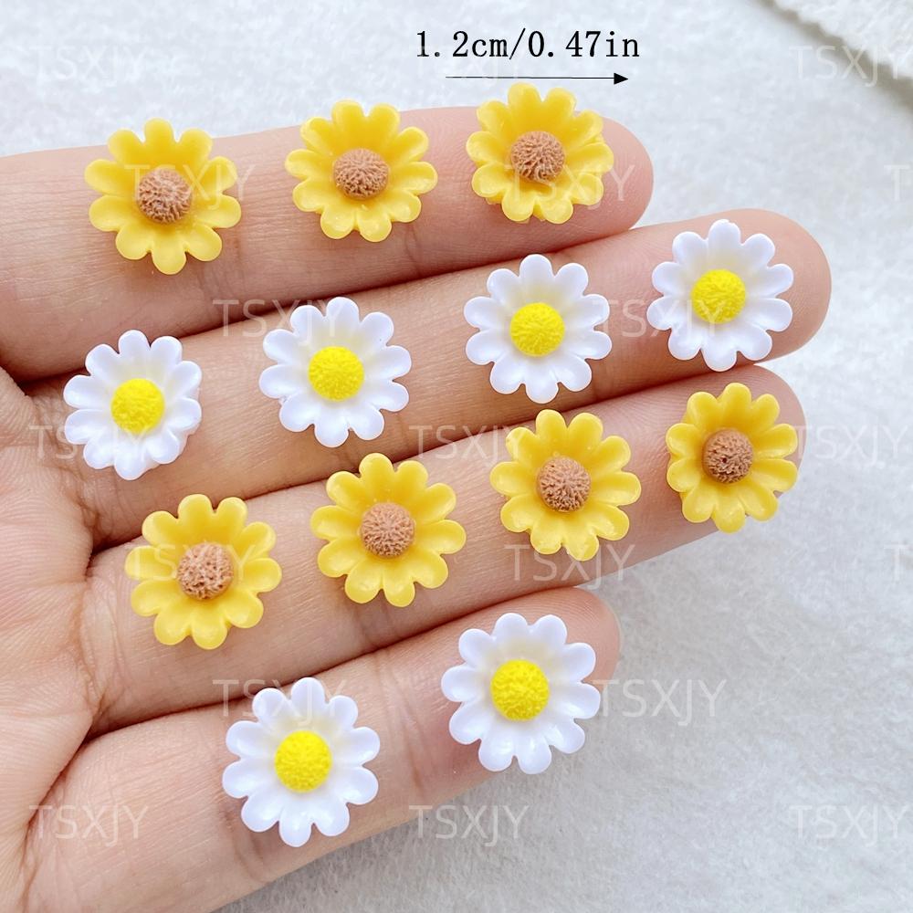 

50Pcs Resin 3D Mini Sunflower Flower, chrysanthemum Gems Flatback Figurines Scrapbook Wedding Applique Nail Art Decor Crafts