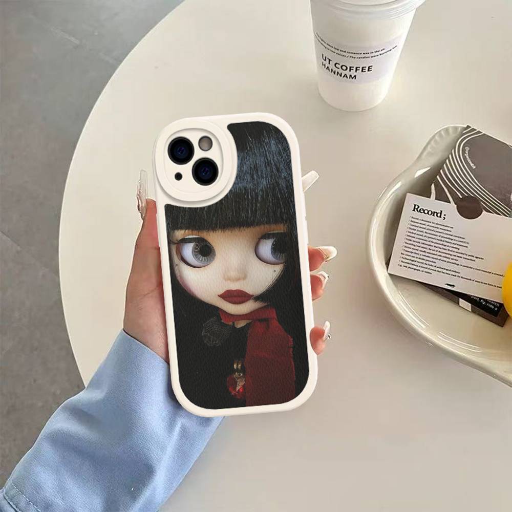 Dark Cute Girl Doll Leather Phone Case For IPhone 16 16e 15 14 13 12 11 Pro Max Plus Mini Cover