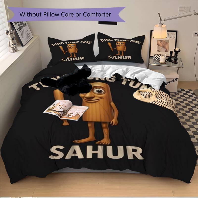 Tung Tung Sahur Adventure Print 3Pcs Bedding Setduvet Cover With 2 Bedropillowcase Home Birthday Gift