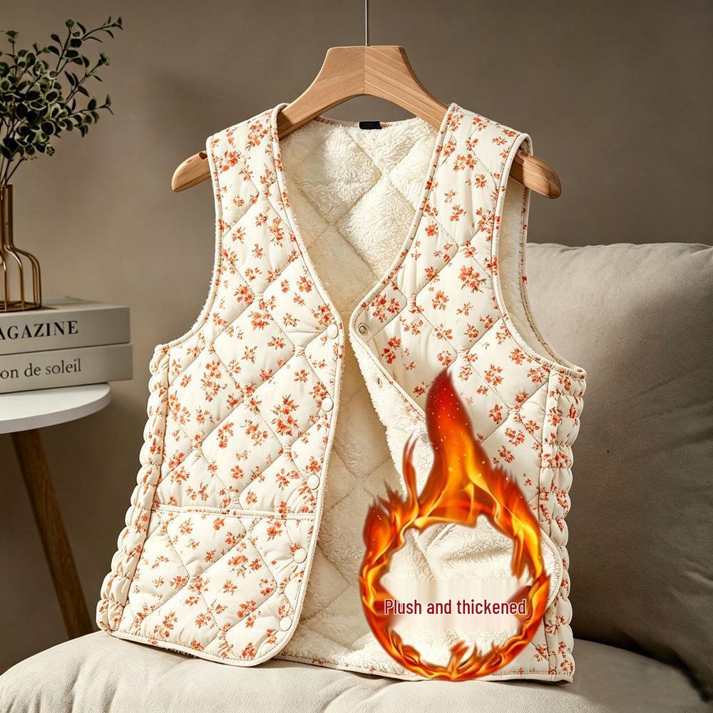Women's 2025 Collarless Cotton Vest - Autumn/Winter Large Size Round Neck Waistcoat