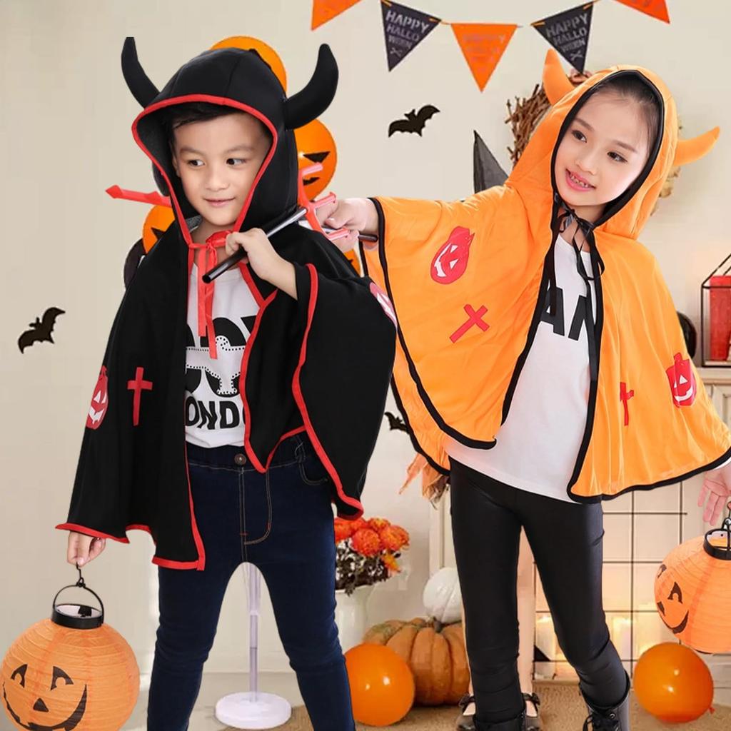 Harsever Devil Cloak for Boys and Girls, Available In 4 Colors, Cute Halloween Costume for Kids, Cosplay, Parties, Events, Unisex, Hooded, Perfect