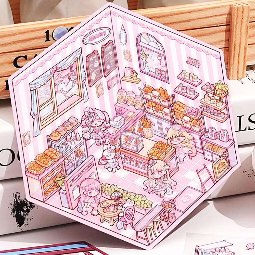 DIY 3D Sticker Cartoon Pocket Cabin Scene Stacking and Pasting Festival Birthday Gift for Kid Child Student